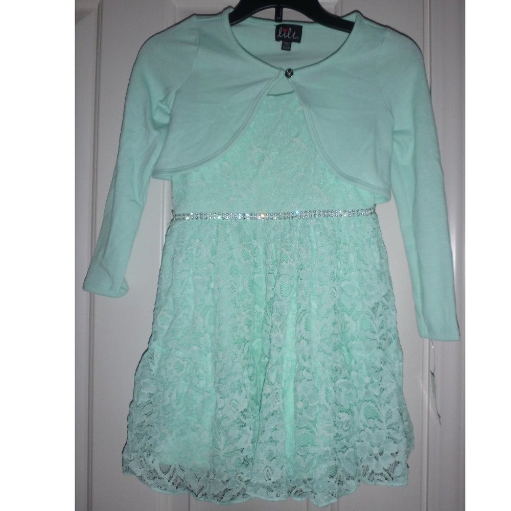 Girls Lilt Mint Green Lace Party Dress w Shrug Sweater Size XS 4/5 NWT Easter